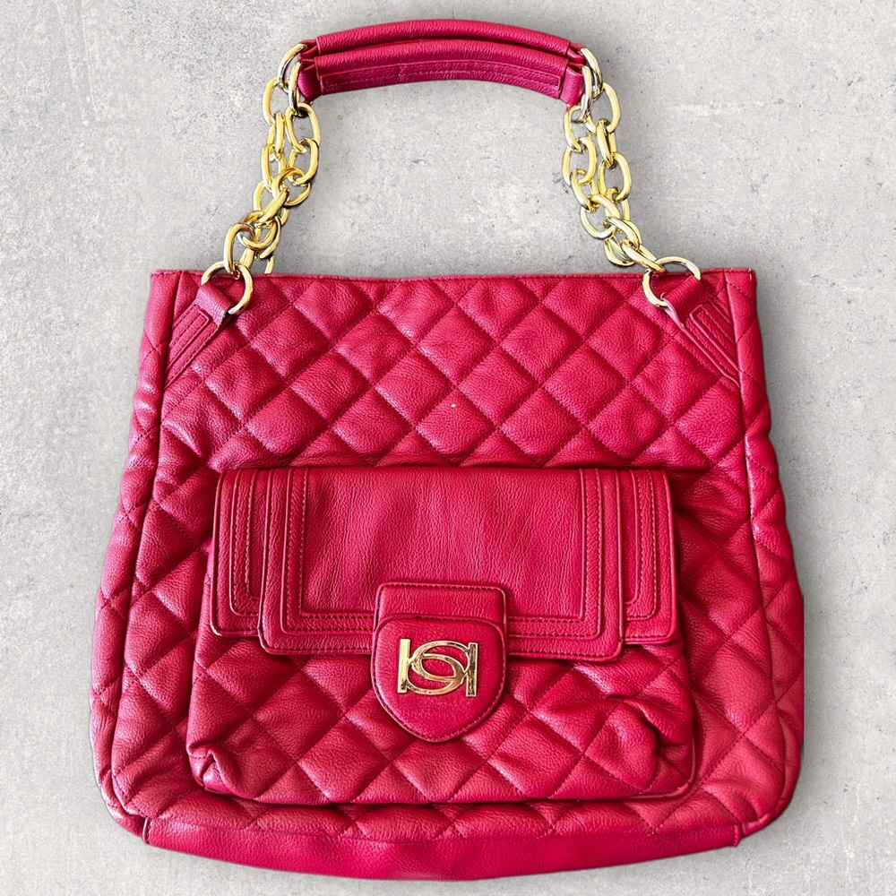 Bebe Quilted Vegan Leather Shoulder Bag in Red